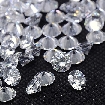Cubic Zirconia Cabochons, Grade A, Faceted, Diamond, Clear, 1.4mm