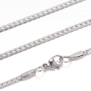 304 Stainless Steel Curb Chain Necklaces, with Lobster Claw Clasps, Stainless Steel Color, 19.2 inch(49cm), 3x1.2mm