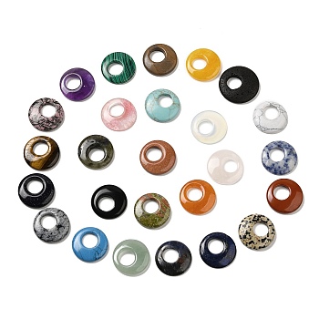 Natural & Synthetic Mixed Gemstone Pendants, Donut/Pi Disc Charms, Mixed Dyed and Undyed, 27.5~28x4.5~5.5mm
