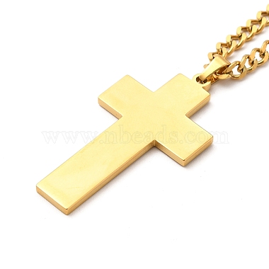 304 Stainless Steel Cross Pendant Necklaces(NJEW-M197-04G)-3