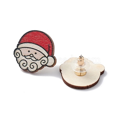 White Santa Claus Wood Stud Earrings