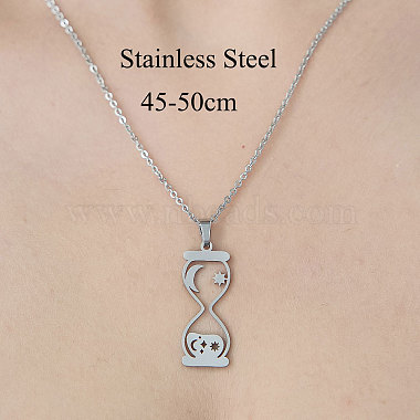 201 Stainless Steel Hollow Sand Clock Pendant Necklace(NJEW-OY002-04)-3