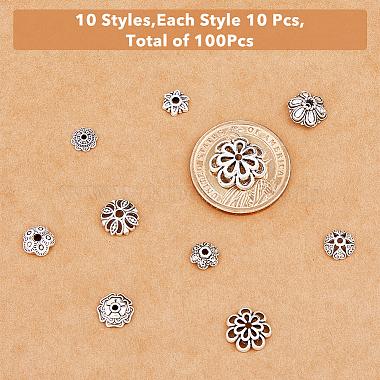 100Pcs 10 Style Hollow Tibetan Style Alloy Bead Caps(FIND-HY0001-49)-3