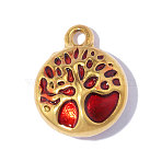 304 Stainless Steel with Red Enamel Charms, Ion Plating(IP), Tree of Life Charms, Mirror Polished Finish, Real 18K Gold Plated, 12x10mm, Hole: 1.6mm(SA-OY001-22G)