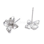 Brass Stud Earring Findings, with Vertical Loop, Cadmium Free & Nickel Free & Lead Free, Flower, Platinum, 11x11mm, Hole: 0.9mm, Pin: 0.8mm(KK-N232-337B-01P)