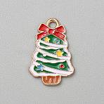 Christmas Alloy Enamel Pendants, Golden, Christmas Tree, 22.5x15x1.2mm, Hole: 2mm(FIND-CJC0012-140D)