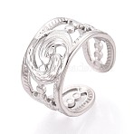 304 Stainless Steel Cuff Rings for Women, Dolphin & Sunflower, Stainless Steel Color, 11mm, Inner Diameter: 17mm(RJEW-N052-08P)