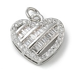 Rack Plating Brass Micro Pave Cubic Zirconia Pendants, Long-Lasting Plated, Lead Free & Cadmium Free, Heart Charms, with Jump Ring, Platinum, 14.5x14x4.5mm, Hole: 3mm(KK-K392-36P)