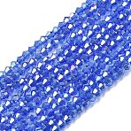 Glass Beads Strands, AB Color Plated, Faceted, Bicone, Dodger Blue, 3.5~3.8x3~3.5mm, Hole: 0.5mm, about about 107~110pcs/strand, 32.5~34cm(EGLA-S056-3mm-02)