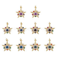 10Pcs 5 Colors Brass Micro Pave Colorful Cubic Zirconia Pendants, with Resin, Real 18K Gold Plated, Star with Evil Eye, Mixed Color, 32x29.5x7mm, Jump Ring: 6x1mm, Inner Diameter: 4mm, 2pcs/color(ZIRC-DC0001-20)