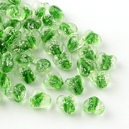 Handmade Luminous Lampwork Beads, Heart, Green, 15~16x15~16x9~10mm, Hole: 1~2mm(LAMP-R126-16mm-06)