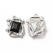 Glass Rectangle Pendants, with ABS Pearl Beaded & Platinum Alloy Finding, Long-Lasting Plated, Cadmium Free & Lead Free, Black, 21.5x19x5mm, Hole: 1.6mm(PALLOY-E024-10P-01)