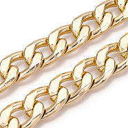 Aluminum Curb Chains, Diamond Cut Cuban Link Chains, Unwelded, Light Gold, 21x14x4mm(CHA-N003-30KCG)