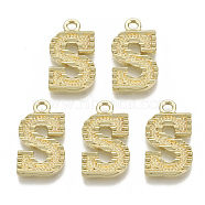 Alloy Pendants, Cadmium Free & Nickel Free & Lead Free, Initial Letter, Real 18K Gold Plated, Initial Letter.S, 20.5x11.5x2mm, Hole: 2mm(PALLOY-N157-002S-NR)