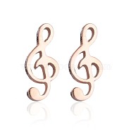 304 Stainless Steel Music Note Studs Earrings with 316 Stainless Steel Pins for Women, Rose Gold, 9x4mm(MUSI-PW0001-23RG)