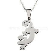 201 Stainless Steel Pendants Necklaces, with Cable Chains and Lobster Claw Clasps, Gecko, Stainless Steel Color, 17.71 inch(45cm), 1.5mm(NJEW-S105-JN668-45-1)
