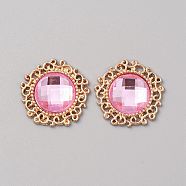 Glass Cabochons, with Light Gold Tone Alloy Finding, Flower, Hot Pink, 24~24.5x5~7mm(GLAA-TAC0004-08KCG-01)