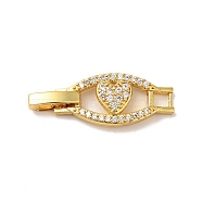 Heart Rack Plating Brass Micro Pave Clear Cubic Zirconia Watch Band Clasps, Cadmium Free & Lead Free, Long-Lasting Plated, Real 18K Gold Plated, 30x10.5x4mm, Hole: 3x3mm(ZIRC-H125-17G)