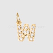 Stainless Steel Cubic Zirconia Pendants with Jump Rings, Real 14K Gold Plated, Long-Lasting Plated, Letter W, 8mm(FIND-PW0024-08W)