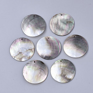 Black Lip Shell Pendants, Flat Round, Gainsboro, 30x1~2mm, Hole: 1.6mm(SSHEL-S251-36E)