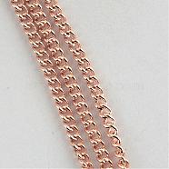 Unwelded Iron Curb Chains, with Spool, Rose Gold, 4x2.7x0.8mm, about 328.08 Feet(100m)/roll(CH-R078-06RG)