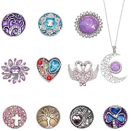 10Pcs 10 Style Alloy Rhinestone Snap Button, with Enamel, Jewelry Buttons, Flower & Swan & Half Round, Mixed Color, 19~21.5x19~24x6.5~10mm, 1pc/style(BUTT-CA0001-12)