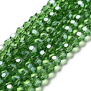Electroplate Transparent Glass Beads Strands, Faceted, Round, Pearl Luster Plated, Green, 8mm, Hole: 1mm, about 66~69pcs/strand, 19.29~19.57 inch(49~49.7cm)(EGLA-A035-T8mm-A11)