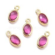 Eco-Friendly Brass with Glass Pendants,  Long-Lasting Plated, Lead Free & Cadmium Free & Nickel Free, Oval, Real 18K Gold Plated, Old Rose, 9x4.5x2mm, Hole: 1.2mm(KK-K268-01C)