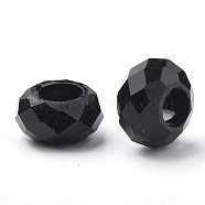 Acrylic Beads, Large Hole Beads, Faceted, Rondelle, Black, 13~14x8~8.5mm, Hole: 5.5mm(GPDL-S041-01)