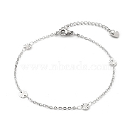 304 Stainless Steel Cable Chain Anklets, with Textured Flat Round Links and Lobster Claw Clasps, Stainless Steel Color, 9-1/8 inch(23cm)(AJEW-H104-12P)