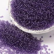 12/0 Glass Seed Beads, Grade A, Round, Transparent Colours, Blue Violet, 1.8~2.0mm, Hole: 0.8mm, about 28000pcs/pound(SEED-J013-F12-13)