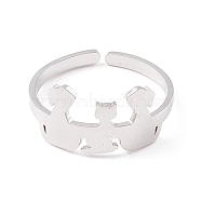 Kittens and Puppies 304 Stainless Steel Cuff Ring for Women, Stainless Steel Color, US Size 6 1/2(16.9mm) inner diameter(RJEW-B035-08P)