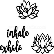 MDF Wood Wall Art Decorations, Home Hanging Ornaments, Lotus & Word Inhale & Exhale, for Meditation, Black, 300~305x140~225mm, 4 style, 1pc/style, 4pcs/set(HJEW-WH0049-024)