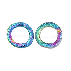 Ion Plating(IP) 304 Stainless Steel Linking Ring, Hammered Round Ring, Rainbow Color, 32.5x1.5mm, Hole: 20.5mm(STAS-B032-02MC)