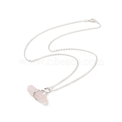 Natural Rose Quartz Geometry Pendant Necklace, Platinum Brass Jewelry for Women, Bullet, 18.50 inch(47cm), Pendant: 14.5x32.5x10mm(NJEW-JN04239-05)