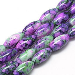 Baking Painted Glass Beads Strands, Swirl Glass Beads, Oval, Violet, 22x10~10.5mm, Hole: 1mm, about 37pcs/strand, 33.06 inch(83.9cm)(DGLA-S115-22x10-S17)