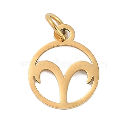 Ion Plating(IP) 304 Stainless Steel Charms, with Jump Ring, Laser Cut, Real 18K Gold Plated, Ring with Constellation Charm, Aries, 13.5x11x1mm, Hole: 3mm(STAS-R135-05G-06)