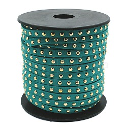 Golden Aluminum Studded Faux Suede Cord, Faux Suede Lace, Teal, 5x2mm, about 20yards/roll(LW-D004-13)