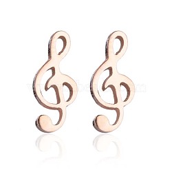 304 Stainless Steel Music Note Studs Earrings with 316 Stainless Steel Pins for Women, Rose Gold, 9x4mm(MUSI-PW0001-23RG)