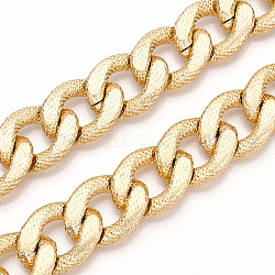 Aluminum Textured Curb Chains, Diamond Cut Faceted Cuban Link Chains, Unwelded, Light Gold, 25.5x19.5x5mm(CHA-N003-15KCG)
