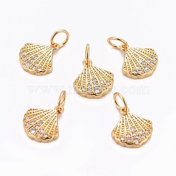 Brass Charms, with Cubic Zirconia, Shell, Clear, Golden, 11x10x2mm, Hole: 3mm(ZIRC-L070-62G)