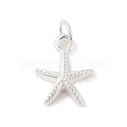 925 Sterling Silver Starfish Charms, with Jump Rings & 925 Stamp, Silver, 8x6.4x2mm, Hole: 1.6mm(STER-K181-04S)