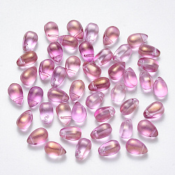 Transparent Spray Painted Glass Charms, with Glitter Powder, Teardrop, Violet, 9x6x6mm, Hole: 1mm(GLAA-R211-03-B01)