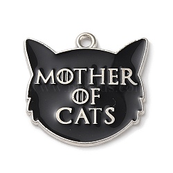 Alloy Enamel Pendants, Platinum, Word Mother of Cats Charm, Cat Shape, 24x25x1.3mm, Hole: 1.8mm(X-ENAM-C019-02D-01)