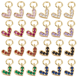 24Pcs 8 Colors Brass Micro Pave Cubic Zirconia Charms, with Jump Ring, Long-Lasting Plated, Real 18K Gold Plated, Heart Charm, Mixed Color, 6x8x2mm, Hole: 3mm, 3pcs/color(ZIRC-BBC0002-07)