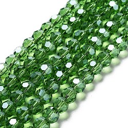 Electroplate Transparent Glass Beads Strands, Faceted, Round, Pearl Luster Plated, Green, 8mm, Hole: 1mm, about 66~69pcs/strand, 19.29~19.57 inch(49~49.7cm)(EGLA-A035-T8mm-A11)