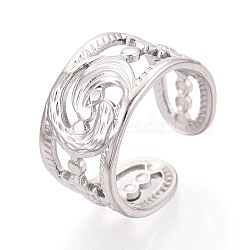 304 Stainless Steel Cuff Rings for Women, Dolphin & Sunflower, Stainless Steel Color, 11mm, Inner Diameter: 17mm(RJEW-N052-08P)