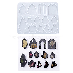 DIY Irregular Shape Pendants Silicone Molds, Resin Casting Molds, For UV Resin, Epoxy Resin Jewelry Making, Arch/Teardop/Flower, White, 130x100x7.5mm, Hole: 2.5mm, Inner Diameter: 22.5~49x16~26mm(DIY-A038-02A)