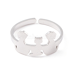 Non-Tarnish Kittens and Puppies 304 Stainless Steel Cuff Ring for Women, Stainless Steel Color, US Size 6 1/2(16.9mm) inner diameter(RJEW-B035-08P)