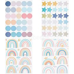 4 Sheet 4 Styles Waterproof Vinyl Wall Stickers, Self-Adhesive Decals, for DIY Bedroom, Indoor Decorations, Rectangle with Rainbow & Round & Star Pattern, Mixed Color, Mixed Patterns, 300x220x0.15mm, Stickers: 40~69x40~108mm, 1 sheet/style(DIY-WH0308-214)